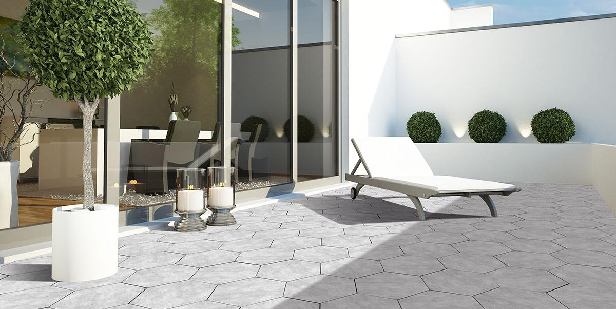 Gres spessorato ESAGONO QUARZITE BIANCA - Ø 60-52x2 cm