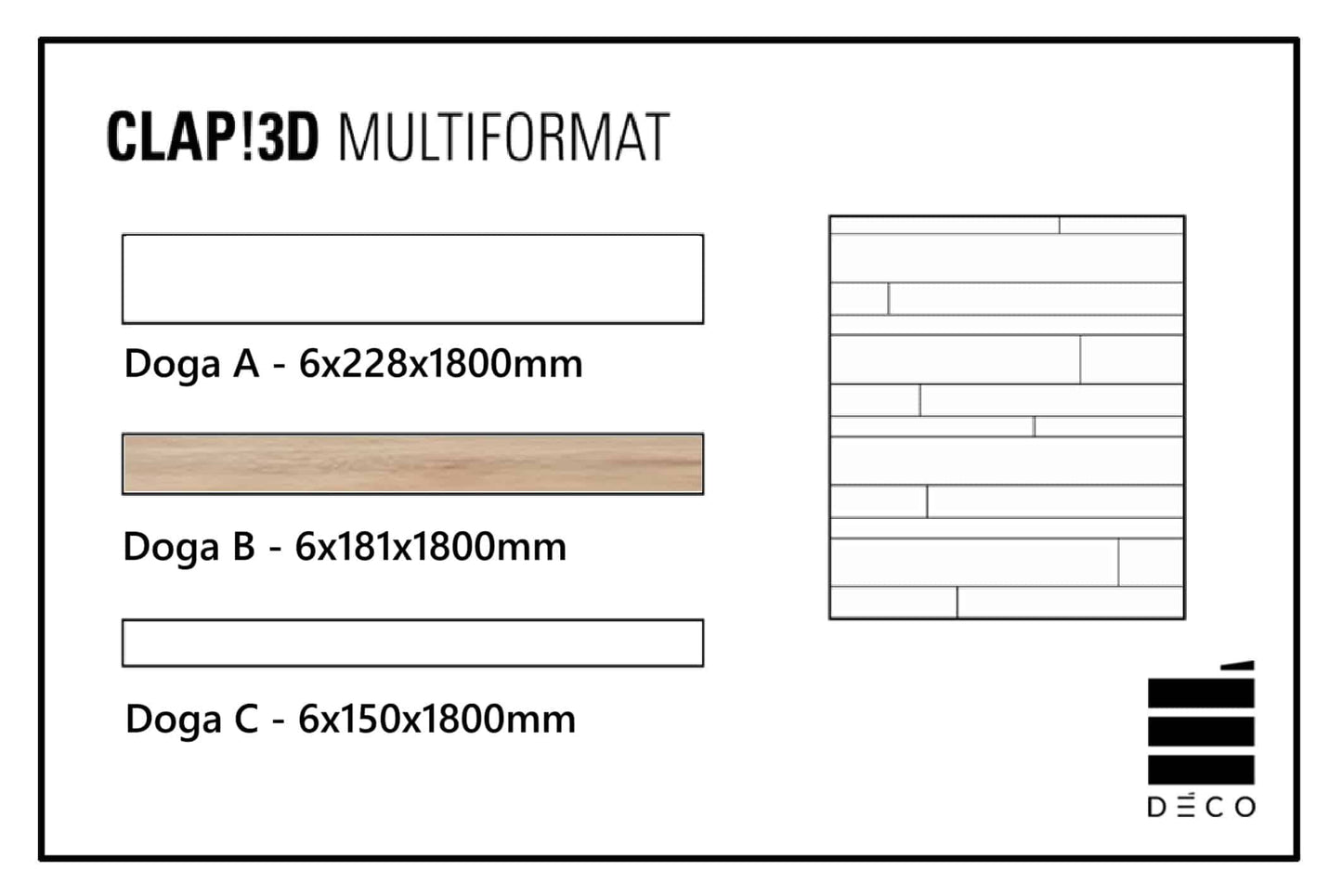 CLAP! 3D - Pavimento a posa immediata - Doga Multiformat Pinna Misura B (Decoro Legno) - 6x181x1800mm