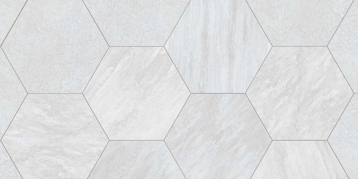Gres spessorato ESAGONO QUARZITE BIANCA - Ø 60-52x2 cm